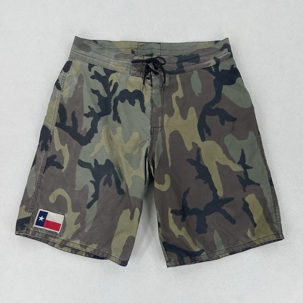 Birdwell Beach Britches Board Shorts Mens 34 Camo Texas Nylon Surf Swim Trunks